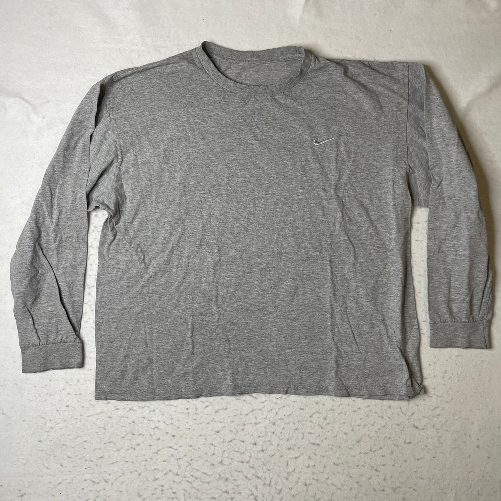 Nike Long Sleeve Shirt Mens XXL Gray Embroidered Swoosh Logo Casual Tee